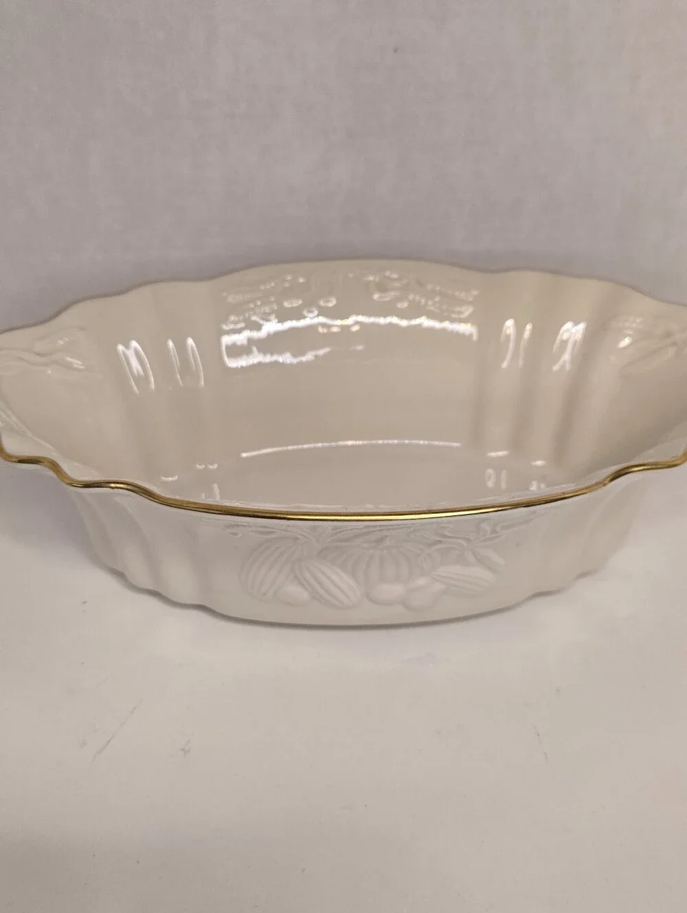 Lenox China Harvest Centerpiece Serving Bowl Ivory 24K Gold Trim Made In USA